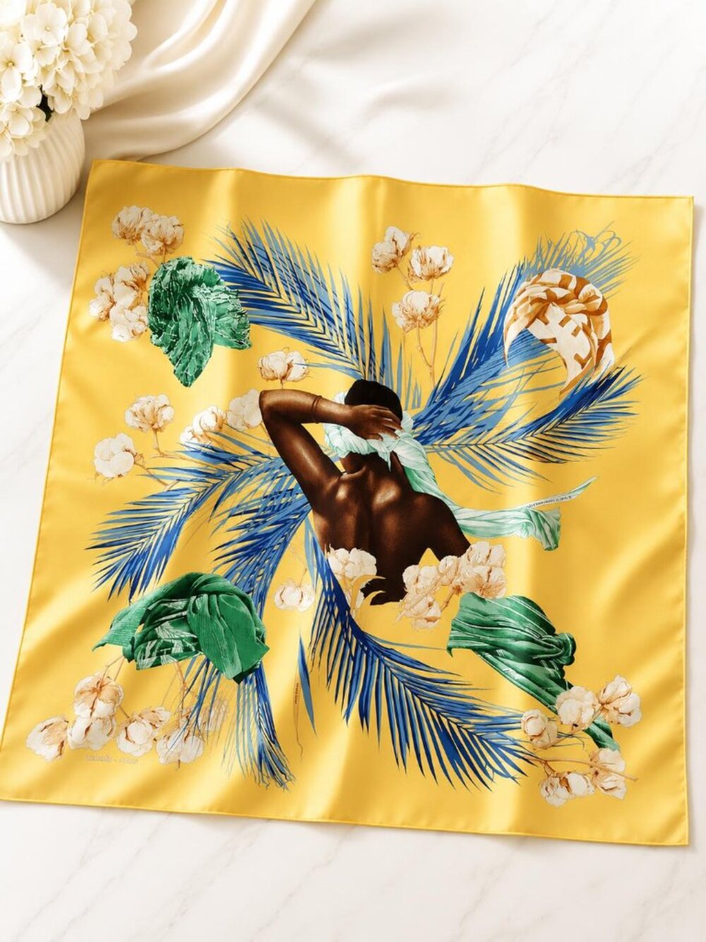 Authentic Hermès Turban des Reines Carré 90 Silk Scarf Yellow